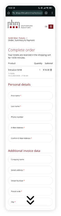 Alter Checkout – Bestellübersicht